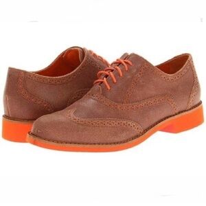 COLE HAAN Alisa Sequoia Oxford Wingtip Shoes, Brown and Orange